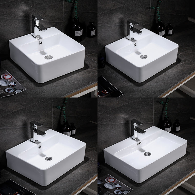 Contemporary Vessel Bathroom Sink Rectangular White Ceramic Overflow Drain Assembly Sink Clearhalo 'Bathroom Remodel & Bathroom Fixtures' 'Bathroom Sinks & Faucet Components' 'Bathroom Sinks' 'bathroom_sink' 'Home Improvement' 'home_improvement' 'home_improvement_bathroom_sink' 7274543
