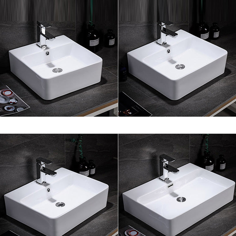 Contemporary Vessel Bathroom Sink Rectangular White Ceramic Overflow Drain Assembly Sink Clearhalo 'Bathroom Remodel & Bathroom Fixtures' 'Bathroom Sinks & Faucet Components' 'Bathroom Sinks' 'bathroom_sink' 'Home Improvement' 'home_improvement' 'home_improvement_bathroom_sink' 7274544