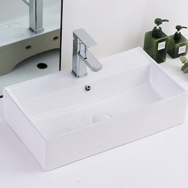 Contemporary Vessel Bathroom Sink Rectangular White Ceramic Overflow Drain Assembly Sink Clearhalo 'Bathroom Remodel & Bathroom Fixtures' 'Bathroom Sinks & Faucet Components' 'Bathroom Sinks' 'bathroom_sink' 'Home Improvement' 'home_improvement' 'home_improvement_bathroom_sink' 7274546