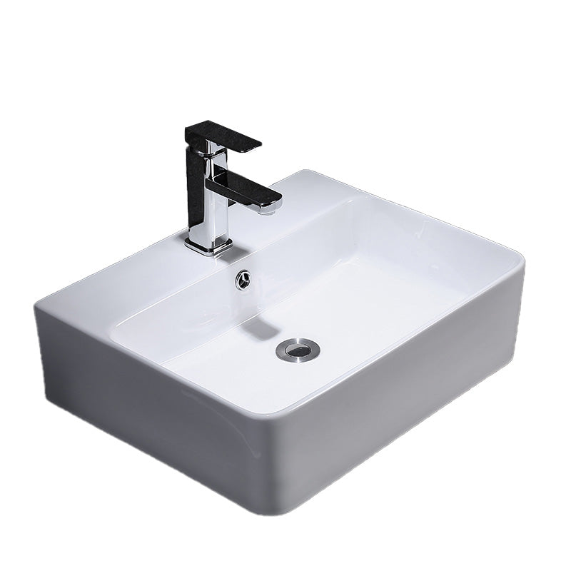 Contemporary Vessel Bathroom Sink Rectangular White Ceramic Overflow Drain Assembly Sink Clearhalo 'Bathroom Remodel & Bathroom Fixtures' 'Bathroom Sinks & Faucet Components' 'Bathroom Sinks' 'bathroom_sink' 'Home Improvement' 'home_improvement' 'home_improvement_bathroom_sink' 7274549