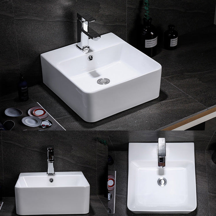 Contemporary Vessel Bathroom Sink Rectangular White Ceramic Overflow Drain Assembly Sink Clearhalo 'Bathroom Remodel & Bathroom Fixtures' 'Bathroom Sinks & Faucet Components' 'Bathroom Sinks' 'bathroom_sink' 'Home Improvement' 'home_improvement' 'home_improvement_bathroom_sink' 7274550