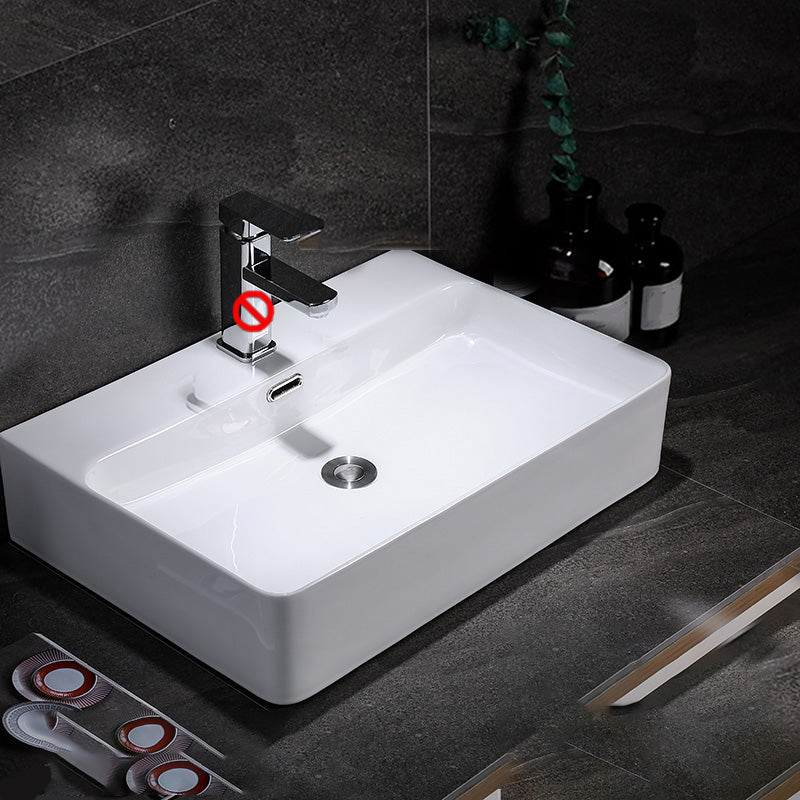 Contemporary Vessel Bathroom Sink Rectangular White Ceramic Overflow Drain Assembly Sink 24"L x 17"W x 5"H Sink Clearhalo 'Bathroom Remodel & Bathroom Fixtures' 'Bathroom Sinks & Faucet Components' 'Bathroom Sinks' 'bathroom_sink' 'Home Improvement' 'home_improvement' 'home_improvement_bathroom_sink' 7274551