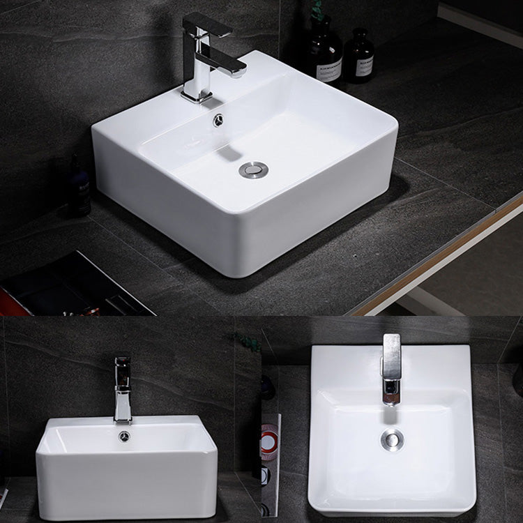 Contemporary Vessel Bathroom Sink Rectangular White Ceramic Overflow Drain Assembly Sink Clearhalo 'Bathroom Remodel & Bathroom Fixtures' 'Bathroom Sinks & Faucet Components' 'Bathroom Sinks' 'bathroom_sink' 'Home Improvement' 'home_improvement' 'home_improvement_bathroom_sink' 7274553