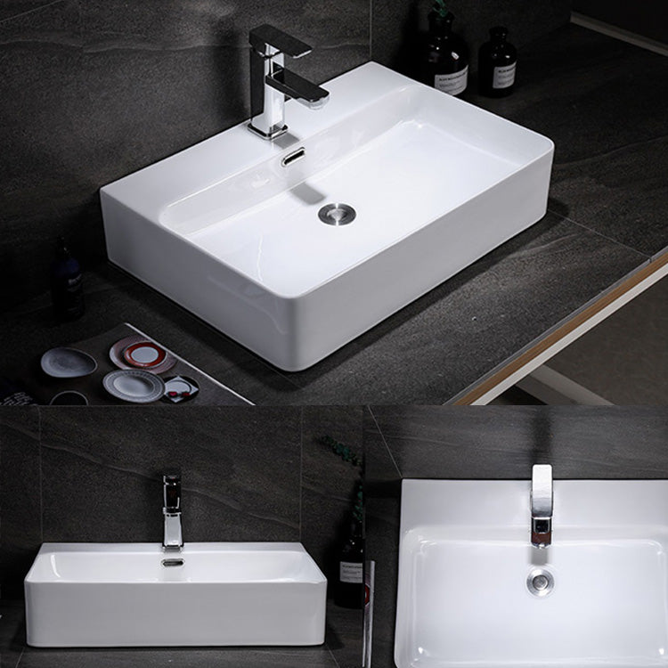 Contemporary Vessel Bathroom Sink Rectangular White Ceramic Overflow Drain Assembly Sink Clearhalo 'Bathroom Remodel & Bathroom Fixtures' 'Bathroom Sinks & Faucet Components' 'Bathroom Sinks' 'bathroom_sink' 'Home Improvement' 'home_improvement' 'home_improvement_bathroom_sink' 7274557