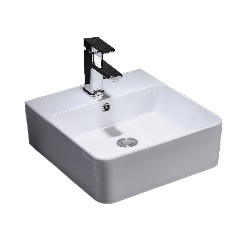 Contemporary Vessel Bathroom Sink Rectangular White Ceramic Overflow Drain Assembly Sink Clearhalo 'Bathroom Remodel & Bathroom Fixtures' 'Bathroom Sinks & Faucet Components' 'Bathroom Sinks' 'bathroom_sink' 'Home Improvement' 'home_improvement' 'home_improvement_bathroom_sink' 7274558