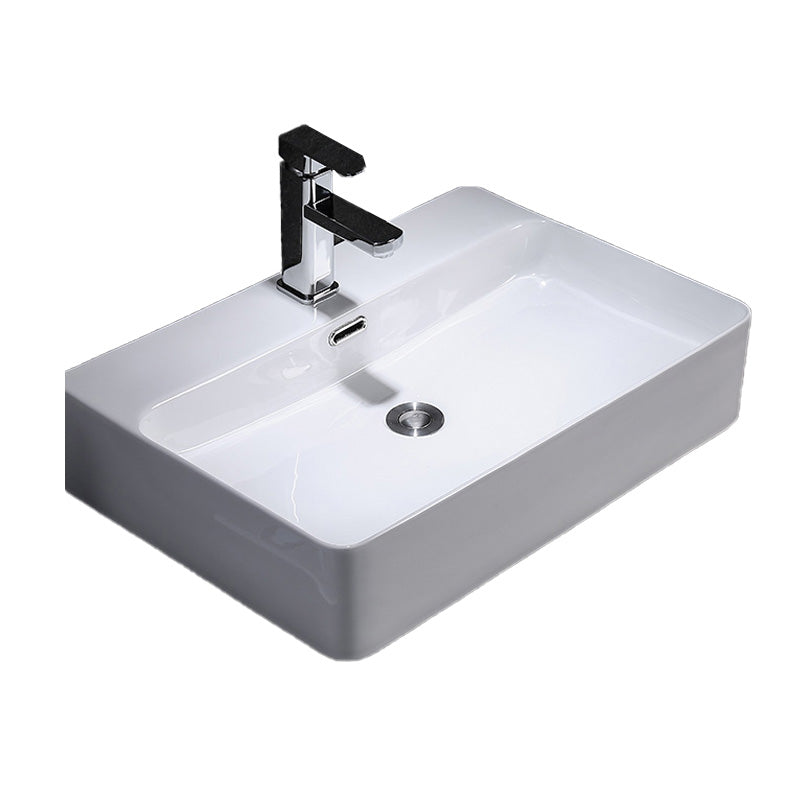 Contemporary Vessel Bathroom Sink Rectangular White Ceramic Overflow Drain Assembly Sink Clearhalo 'Bathroom Remodel & Bathroom Fixtures' 'Bathroom Sinks & Faucet Components' 'Bathroom Sinks' 'bathroom_sink' 'Home Improvement' 'home_improvement' 'home_improvement_bathroom_sink' 7274559