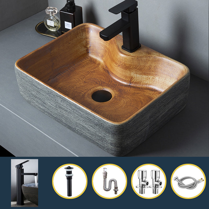 Brown Oval-shape Trough Bathroom Sink Modern Trough Bathroom Sink 19"L x 15"W x 6"H Sink with Faucet Clearhalo 'Bathroom Remodel & Bathroom Fixtures' 'Bathroom Sinks & Faucet Components' 'Bathroom Sinks' 'bathroom_sink' 'Home Improvement' 'home_improvement' 'home_improvement_bathroom_sink' 7274577