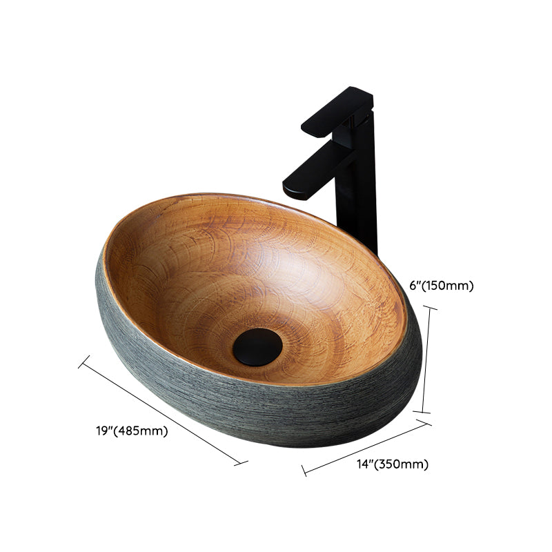 Brown Oval-shape Trough Bathroom Sink Modern Trough Bathroom Sink Clearhalo 'Bathroom Remodel & Bathroom Fixtures' 'Bathroom Sinks & Faucet Components' 'Bathroom Sinks' 'bathroom_sink' 'Home Improvement' 'home_improvement' 'home_improvement_bathroom_sink' 7274607