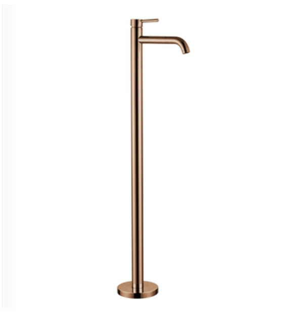 Modern Floor Mounted Freestanding Tub Filler Freestanding Copper High Arc Tub Filler Trim Rose Gold Round Clearhalo 'Bathroom Remodel & Bathroom Fixtures' 'Bathtub Faucets' 'bathtub_faucets' 'Home Improvement' 'home_improvement' 'home_improvement_bathtub_faucets' 7274711