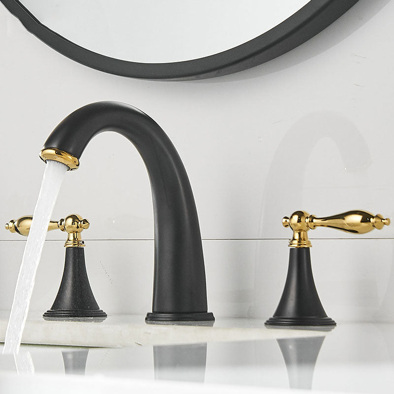 Traditional Roman Tub Faucet Set Copper Fixed Deck-Mount with Handles Black-Gold Elbow Outlet Clearhalo 'Bathroom Remodel & Bathroom Fixtures' 'Bathtub Faucets' 'bathtub_faucets' 'Home Improvement' 'home_improvement' 'home_improvement_bathtub_faucets' 7274754