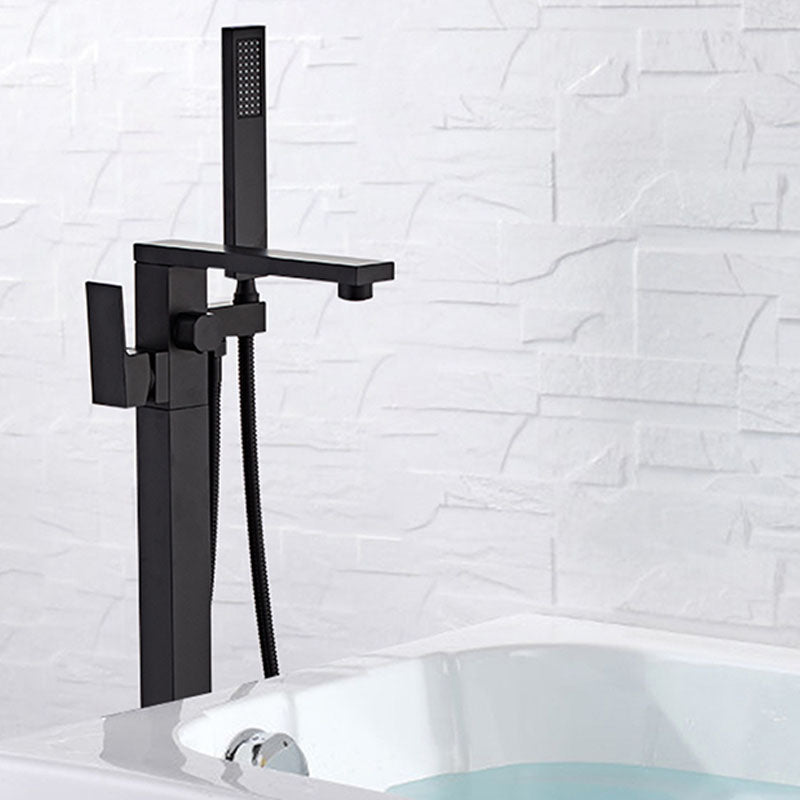 Modern Free Standing Faucet Rod Handle Handheld Shower Head Bathtub Faucet Clearhalo 'Bathroom Remodel & Bathroom Fixtures' 'Bathtub Faucets' 'bathtub_faucets' 'Home Improvement' 'home_improvement' 'home_improvement_bathtub_faucets' 7274770