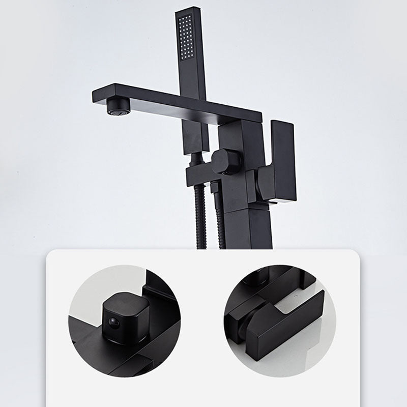 Modern Free Standing Faucet Rod Handle Handheld Shower Head Bathtub Faucet Clearhalo 'Bathroom Remodel & Bathroom Fixtures' 'Bathtub Faucets' 'bathtub_faucets' 'Home Improvement' 'home_improvement' 'home_improvement_bathtub_faucets' 7274773