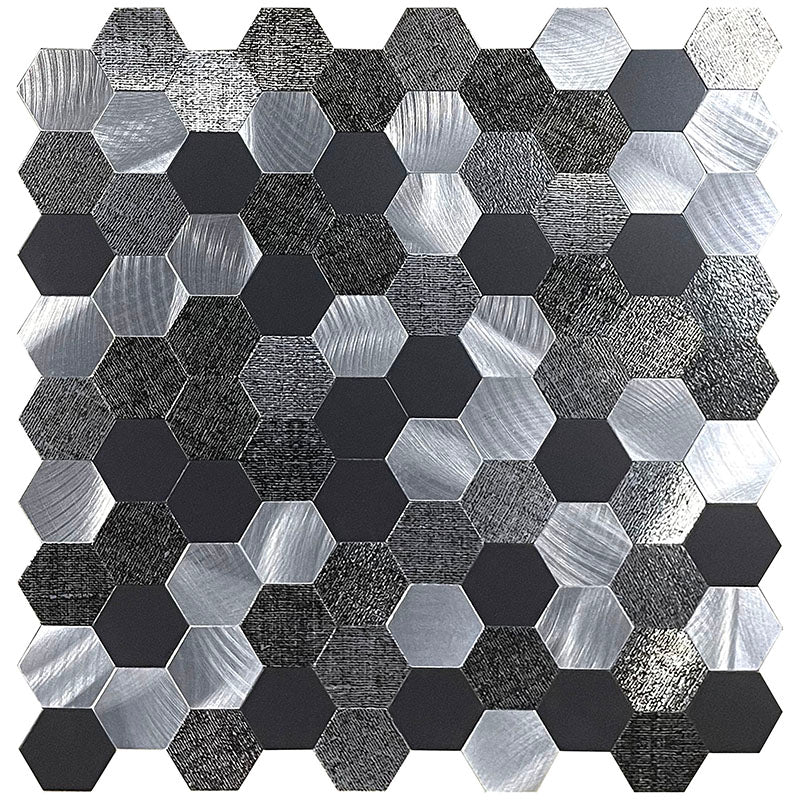 Modern Tile-Peel & Stick Metal Mosaic Tile Hexagonal Peel & Stick Subway Tile Black Clearhalo 'Flooring 'Home Improvement' 'home_improvement' 'home_improvement_peel_stick_blacksplash' 'Peel & Stick Backsplash Tile' 'peel_stick_blacksplash' 'Walls & Ceilings' Walls and Ceiling' 7275064