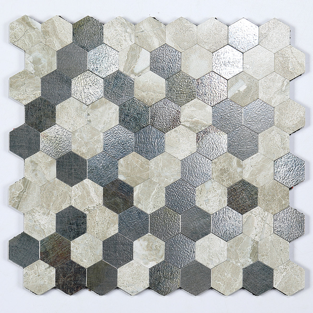 Modern Tile-Peel & Stick Metal Mosaic Tile Hexagonal Peel & Stick Subway Tile Silvery White Clearhalo 'Flooring 'Home Improvement' 'home_improvement' 'home_improvement_peel_stick_blacksplash' 'Peel & Stick Backsplash Tile' 'peel_stick_blacksplash' 'Walls & Ceilings' Walls and Ceiling' 7275067