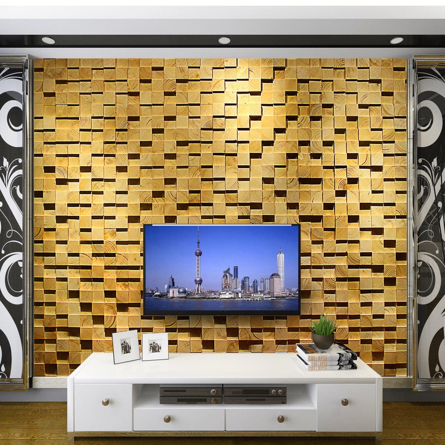 Wood Mosaic Paneling Shiplap Glue Down Indoor Contemporary Wall Paneling Clearhalo 'Flooring 'Home Improvement' 'home_improvement' 'home_improvement_wall_paneling' 'Wall Paneling' 'wall_paneling' 'Walls & Ceilings' Walls and Ceiling' 7275131