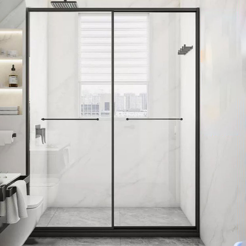 Tempered Shower Bath Door Transparent Metal Framed Sliding Shower Door Clearhalo 'Bathroom Remodel & Bathroom Fixtures' 'Home Improvement' 'home_improvement' 'home_improvement_shower_tub_doors' 'Shower and Tub Doors' 'shower_tub_doors' 'Showers & Bathtubs' 7275307