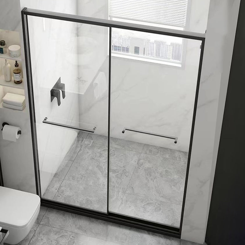 Tempered Shower Bath Door Transparent Metal Framed Sliding Shower Door Clearhalo 'Bathroom Remodel & Bathroom Fixtures' 'Home Improvement' 'home_improvement' 'home_improvement_shower_tub_doors' 'Shower and Tub Doors' 'shower_tub_doors' 'Showers & Bathtubs' 7275309