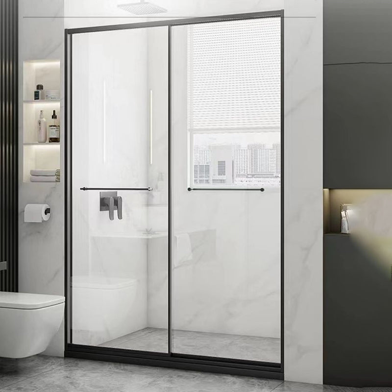 Tempered Shower Bath Door Transparent Metal Framed Sliding Shower Door Clearhalo 'Bathroom Remodel & Bathroom Fixtures' 'Home Improvement' 'home_improvement' 'home_improvement_shower_tub_doors' 'Shower and Tub Doors' 'shower_tub_doors' 'Showers & Bathtubs' 7275310