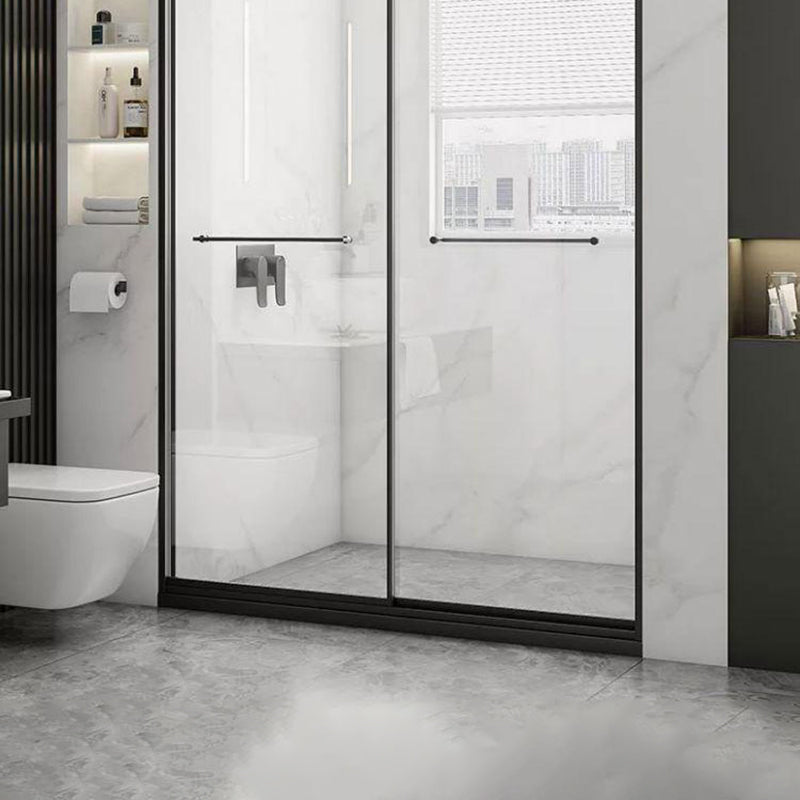 Tempered Shower Bath Door Transparent Metal Framed Sliding Shower Door Clearhalo 'Bathroom Remodel & Bathroom Fixtures' 'Home Improvement' 'home_improvement' 'home_improvement_shower_tub_doors' 'Shower and Tub Doors' 'shower_tub_doors' 'Showers & Bathtubs' 7275311