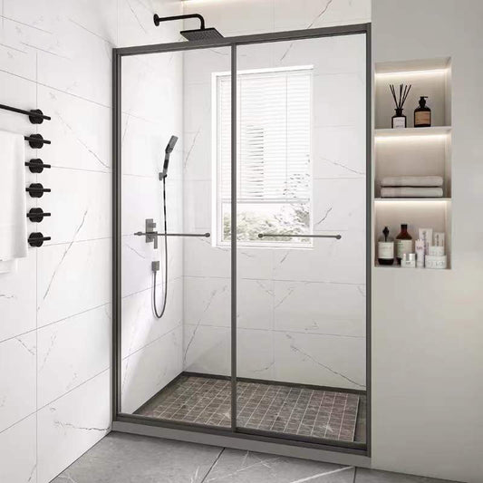 Transparent Double Glass Shower Bath Door Metal Framed Shower Door Clearhalo 'Bathroom Remodel & Bathroom Fixtures' 'Home Improvement' 'home_improvement' 'home_improvement_shower_tub_doors' 'Shower and Tub Doors' 'shower_tub_doors' 'Showers & Bathtubs' 7275333