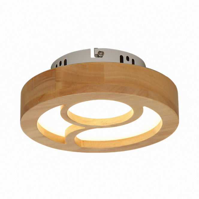 Drum Shape LED Flush Ceiling Light Japanese Style Wooden Ceiling Lamp in Beige for Hallway Porch Wood A Clearhalo 'Ceiling Lights' 'Close To Ceiling Lights' 'Close to ceiling' 'Semi-flushmount' Lighting' 72761