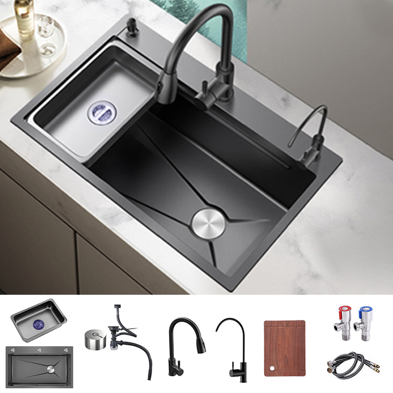 Stainless Steel Kitchen Sink Single Bowl Drop-In Kitchen Sink Pull Out Water Filter Double Faucet & Deck Control Drain Clearhalo 'Home Improvement' 'home_improvement' 'home_improvement_kitchen_sinks' 'Kitchen Remodel & Kitchen Fixtures' 'Kitchen Sinks & Faucet Components' 'Kitchen Sinks' 'kitchen_sinks' 7276155