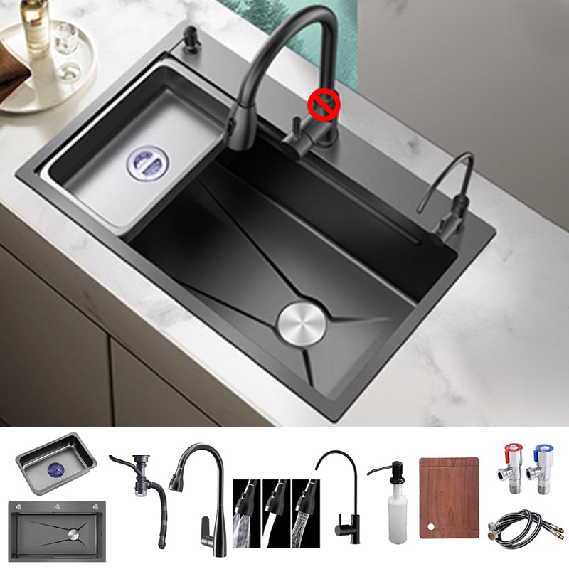 Stainless Steel Kitchen Sink Single Bowl Drop-In Kitchen Sink 3 Outlet Pull-Out Faucet & Water Purify Faucet Clearhalo 'Home Improvement' 'home_improvement' 'home_improvement_kitchen_sinks' 'Kitchen Remodel & Kitchen Fixtures' 'Kitchen Sinks & Faucet Components' 'Kitchen Sinks' 'kitchen_sinks' 7276157