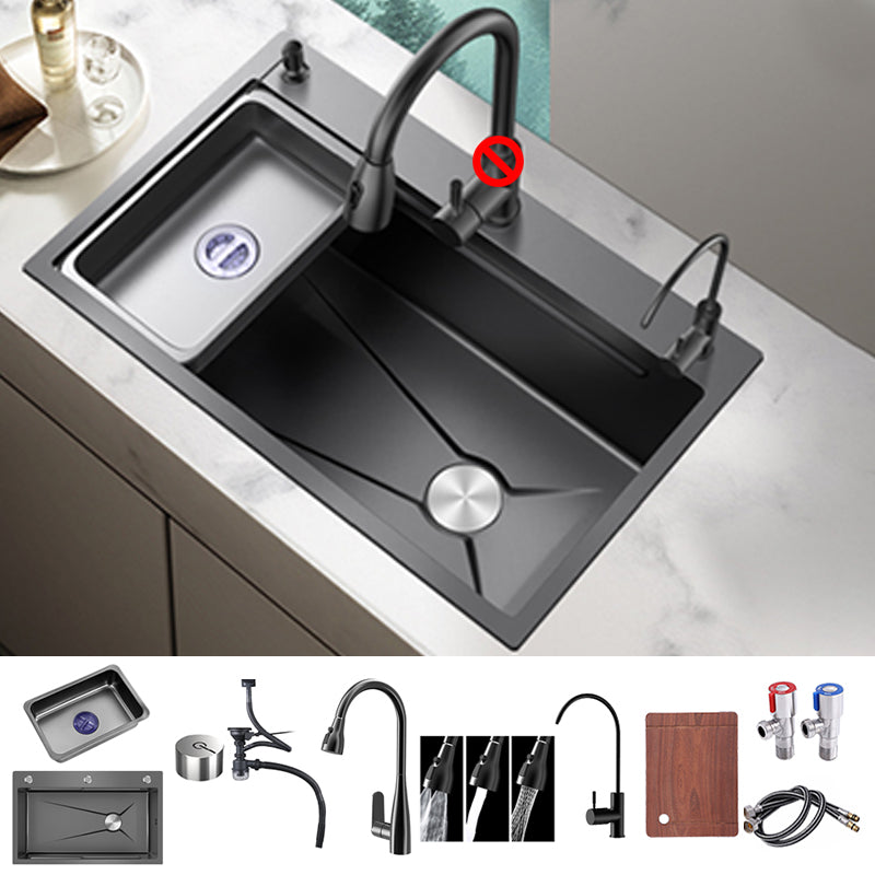 Stainless Steel Kitchen Sink Single Bowl Drop-In Kitchen Sink Tri-Outlet Pull-Out Faucet& Fliter Faucet&Deck Control Drain Clearhalo 'Home Improvement' 'home_improvement' 'home_improvement_kitchen_sinks' 'Kitchen Remodel & Kitchen Fixtures' 'Kitchen Sinks & Faucet Components' 'Kitchen Sinks' 'kitchen_sinks' 7276159