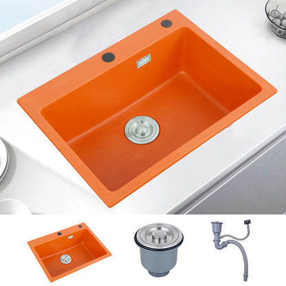 Single Bowl Kitchen Sink Quartz 2 Holes Kitchen Sink with Drain Strainer Kit Sink Only None Clearhalo 'Home Improvement' 'home_improvement' 'home_improvement_kitchen_sinks' 'Kitchen Remodel & Kitchen Fixtures' 'Kitchen Sinks & Faucet Components' 'Kitchen Sinks' 'kitchen_sinks' 7276225