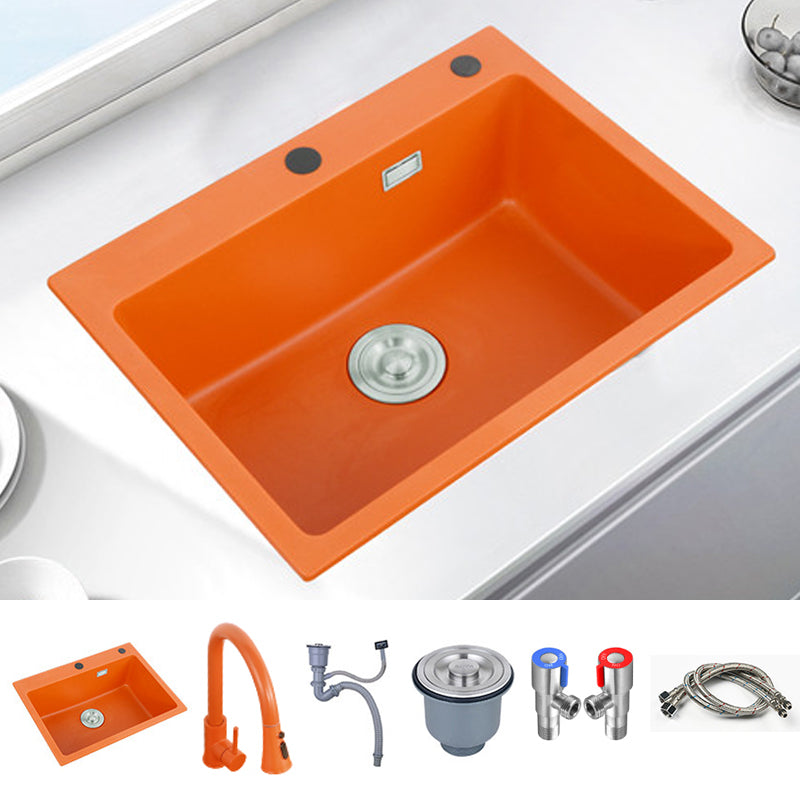 Single Bowl Kitchen Sink Quartz 2 Holes Kitchen Sink with Drain Strainer Kit Sink with Faucet Pull Out Faucet Clearhalo 'Home Improvement' 'home_improvement' 'home_improvement_kitchen_sinks' 'Kitchen Remodel & Kitchen Fixtures' 'Kitchen Sinks & Faucet Components' 'Kitchen Sinks' 'kitchen_sinks' 7276226