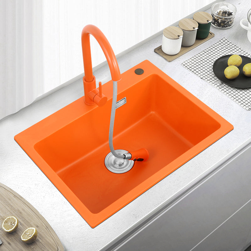 Single Bowl Kitchen Sink Quartz 2 Holes Kitchen Sink with Drain Strainer Kit Clearhalo 'Home Improvement' 'home_improvement' 'home_improvement_kitchen_sinks' 'Kitchen Remodel & Kitchen Fixtures' 'Kitchen Sinks & Faucet Components' 'Kitchen Sinks' 'kitchen_sinks' 7276227