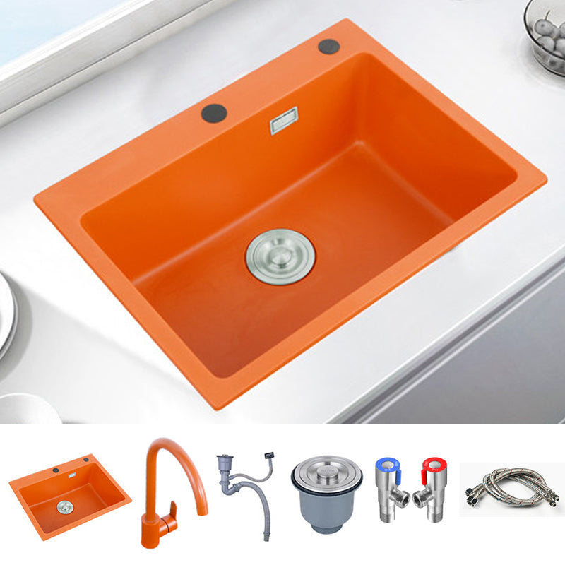 Single Bowl Kitchen Sink Quartz 2 Holes Kitchen Sink with Drain Strainer Kit Sink with Faucet Big Curved Faucet Clearhalo 'Home Improvement' 'home_improvement' 'home_improvement_kitchen_sinks' 'Kitchen Remodel & Kitchen Fixtures' 'Kitchen Sinks & Faucet Components' 'Kitchen Sinks' 'kitchen_sinks' 7276228