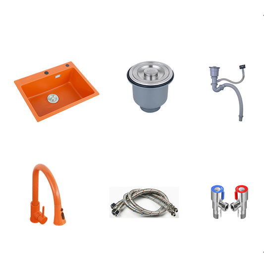 Single Bowl Kitchen Sink Quartz 2 Holes Kitchen Sink with Drain Strainer Kit Clearhalo 'Home Improvement' 'home_improvement' 'home_improvement_kitchen_sinks' 'Kitchen Remodel & Kitchen Fixtures' 'Kitchen Sinks & Faucet Components' 'Kitchen Sinks' 'kitchen_sinks' 7276235