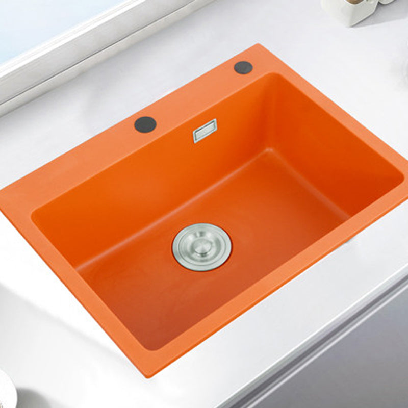 Single Bowl Kitchen Sink Quartz 2 Holes Kitchen Sink with Drain Strainer Kit Clearhalo 'Home Improvement' 'home_improvement' 'home_improvement_kitchen_sinks' 'Kitchen Remodel & Kitchen Fixtures' 'Kitchen Sinks & Faucet Components' 'Kitchen Sinks' 'kitchen_sinks' 7276236