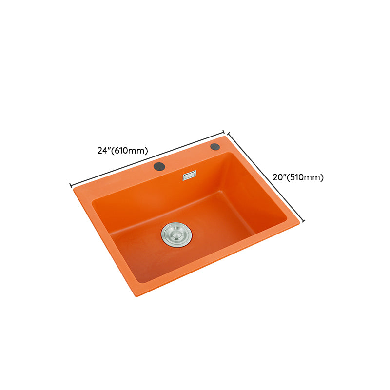Single Bowl Kitchen Sink Quartz 2 Holes Kitchen Sink with Drain Strainer Kit Clearhalo 'Home Improvement' 'home_improvement' 'home_improvement_kitchen_sinks' 'Kitchen Remodel & Kitchen Fixtures' 'Kitchen Sinks & Faucet Components' 'Kitchen Sinks' 'kitchen_sinks' 7276240