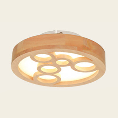 Drum Shape LED Flush Ceiling Light Japanese Style Wooden Ceiling Lamp in Beige for Hallway Porch Wood B Clearhalo 'Ceiling Lights' 'Close To Ceiling Lights' 'Close to ceiling' 'Semi-flushmount' Lighting' 72763