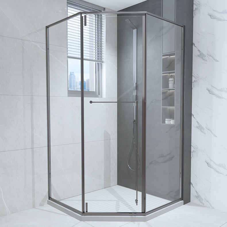 Framed Pivot Shower Enclosure Clear Matt Black Shower Enclosure Left Gray Clearhalo 'Bathroom Remodel & Bathroom Fixtures' 'Home Improvement' 'home_improvement' 'home_improvement_shower_stalls_enclosures' 'Shower Stalls & Enclosures' 'shower_stalls_enclosures' 'Showers & Bathtubs' 7276338