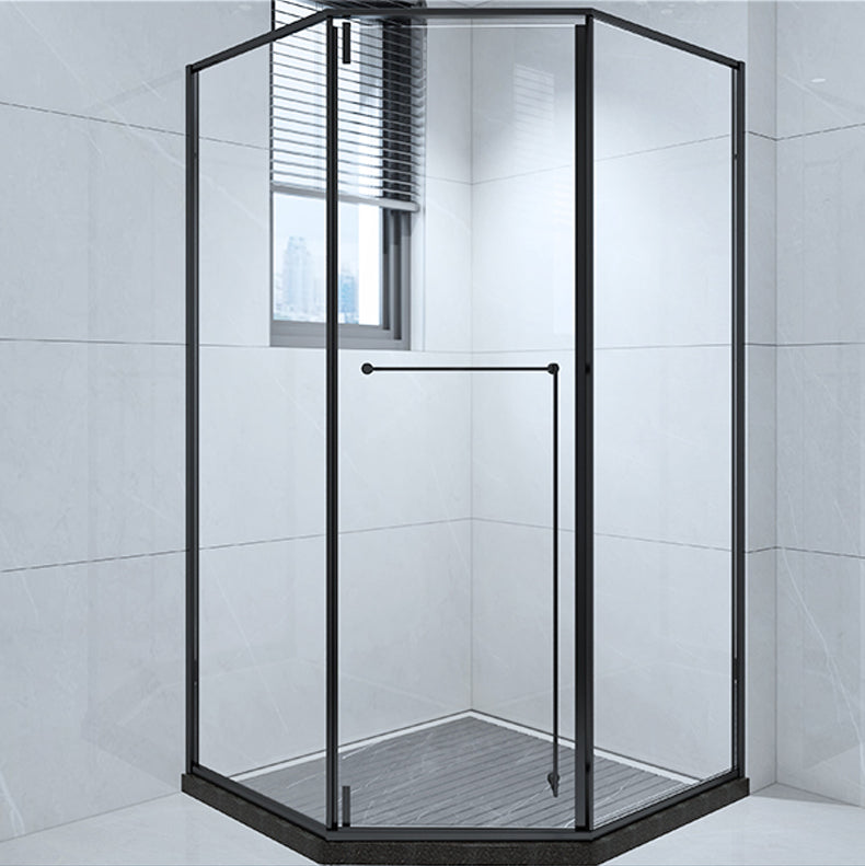 Framed Pivot Shower Enclosure Clear Matt Black Shower Enclosure Left Black Clearhalo 'Bathroom Remodel & Bathroom Fixtures' 'Home Improvement' 'home_improvement' 'home_improvement_shower_stalls_enclosures' 'Shower Stalls & Enclosures' 'shower_stalls_enclosures' 'Showers & Bathtubs' 7276339