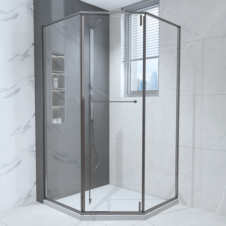 Framed Pivot Shower Enclosure Clear Matt Black Shower Enclosure Right Gray Clearhalo 'Bathroom Remodel & Bathroom Fixtures' 'Home Improvement' 'home_improvement' 'home_improvement_shower_stalls_enclosures' 'Shower Stalls & Enclosures' 'shower_stalls_enclosures' 'Showers & Bathtubs' 7276347