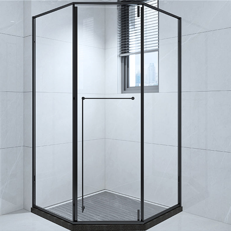 Framed Pivot Shower Enclosure Clear Matt Black Shower Enclosure Right Black Clearhalo 'Bathroom Remodel & Bathroom Fixtures' 'Home Improvement' 'home_improvement' 'home_improvement_shower_stalls_enclosures' 'Shower Stalls & Enclosures' 'shower_stalls_enclosures' 'Showers & Bathtubs' 7276348