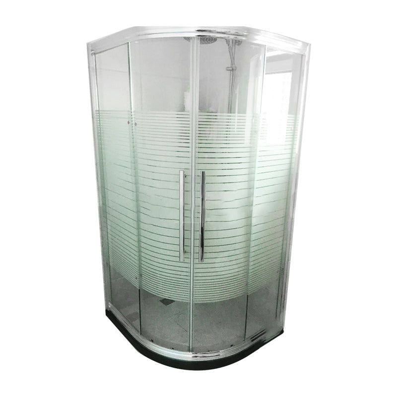 Rounded Framed Shower Enclosure Tempered Glass Double Sliding Shower Kit Door Seal Included Striped Clearhalo 'Bathroom Remodel & Bathroom Fixtures' 'Home Improvement' 'home_improvement' 'home_improvement_shower_stalls_enclosures' 'Shower Stalls & Enclosures' 'shower_stalls_enclosures' 'Showers & Bathtubs' 7276364