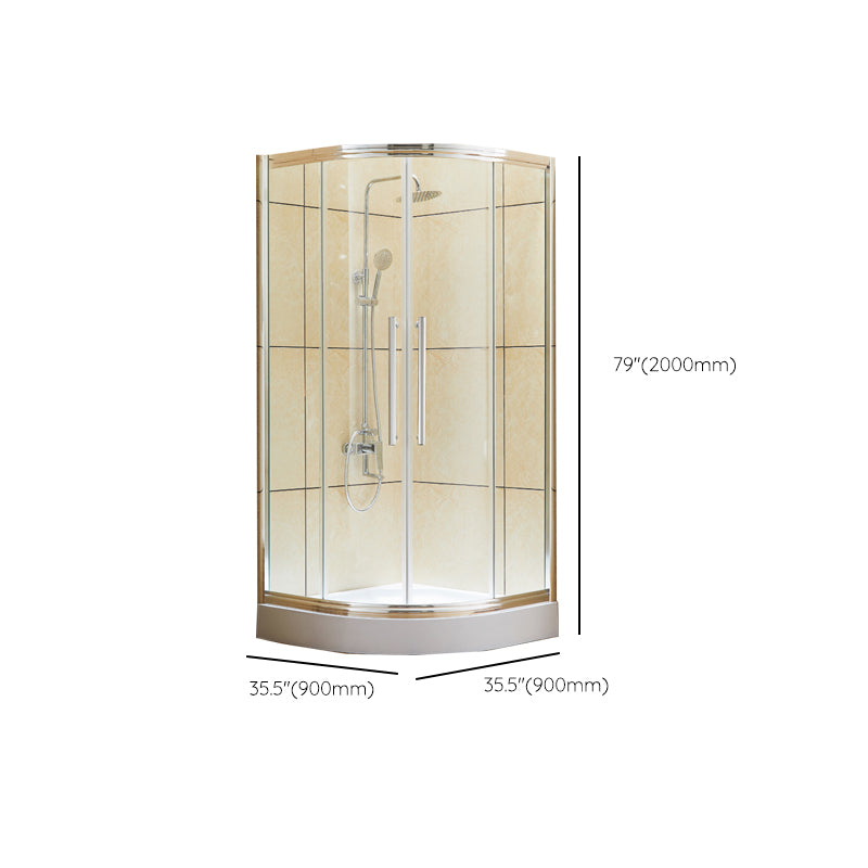 Rounded Framed Shower Enclosure Tempered Glass Double Sliding Shower Kit Clearhalo 'Bathroom Remodel & Bathroom Fixtures' 'Home Improvement' 'home_improvement' 'home_improvement_shower_stalls_enclosures' 'Shower Stalls & Enclosures' 'shower_stalls_enclosures' 'Showers & Bathtubs' 7276372