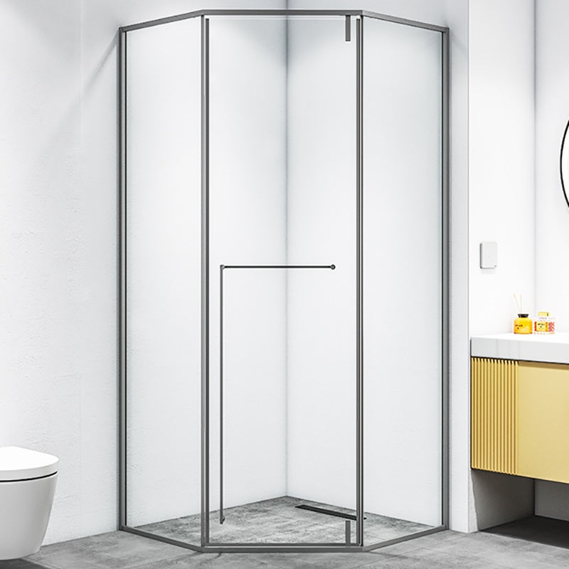 Black and Gray Shower Enclosure Neo-Angle Easy Clean Glass Shower Stall Right Gray Clearhalo 'Bathroom Remodel & Bathroom Fixtures' 'Home Improvement' 'home_improvement' 'home_improvement_shower_stalls_enclosures' 'Shower Stalls & Enclosures' 'shower_stalls_enclosures' 'Showers & Bathtubs' 7276397