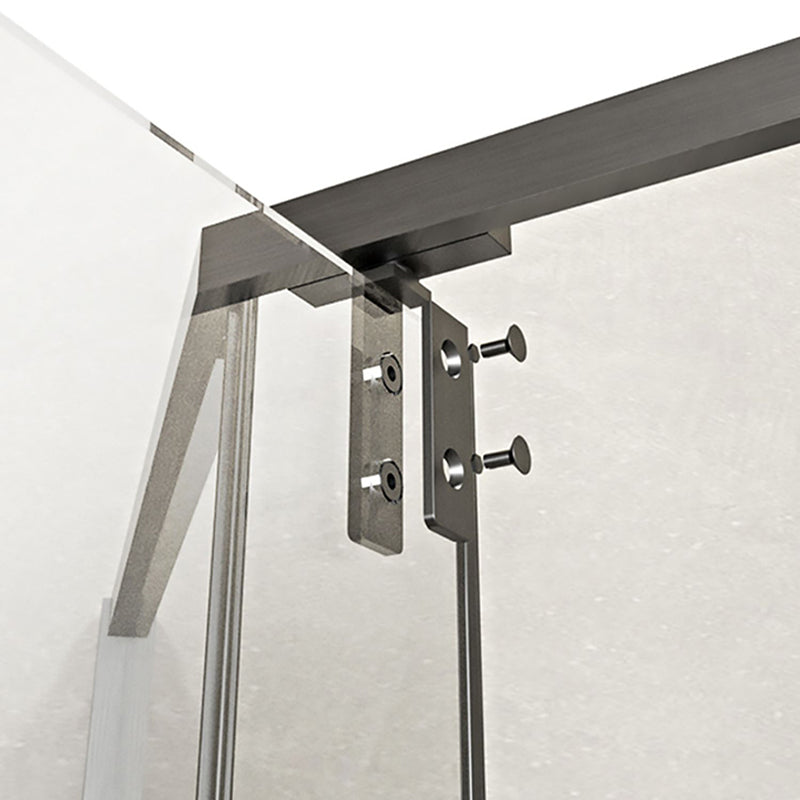 Black and Gray Shower Enclosure Neo-Angle Easy Clean Glass Shower Stall Clearhalo 'Bathroom Remodel & Bathroom Fixtures' 'Home Improvement' 'home_improvement' 'home_improvement_shower_stalls_enclosures' 'Shower Stalls & Enclosures' 'shower_stalls_enclosures' 'Showers & Bathtubs' 7276403