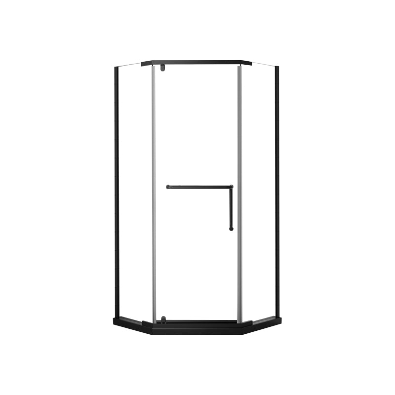 Black and Silver Neo-Angle Shower Enclosure Tempered Glass Shower Enclosure 35"L x 35"W x 75"H Left Black Clearhalo 'Bathroom Remodel & Bathroom Fixtures' 'Home Improvement' 'home_improvement' 'home_improvement_shower_stalls_enclosures' 'Shower Stalls & Enclosures' 'shower_stalls_enclosures' 'Showers & Bathtubs' 7276415