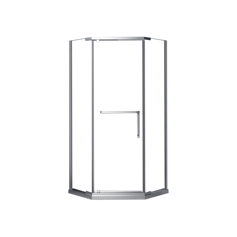 Black and Silver Neo-Angle Shower Enclosure Tempered Glass Shower Enclosure 35"L x 35"W x 75"H Left Silver Clearhalo 'Bathroom Remodel & Bathroom Fixtures' 'Home Improvement' 'home_improvement' 'home_improvement_shower_stalls_enclosures' 'Shower Stalls & Enclosures' 'shower_stalls_enclosures' 'Showers & Bathtubs' 7276436