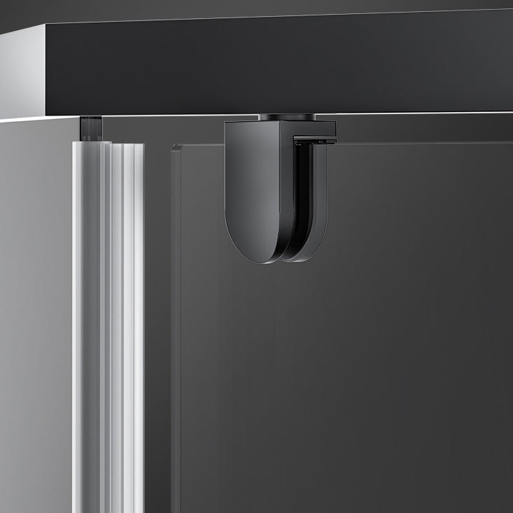 Black and Silver Neo-Angle Shower Enclosure Tempered Glass Shower Enclosure Clearhalo 'Bathroom Remodel & Bathroom Fixtures' 'Home Improvement' 'home_improvement' 'home_improvement_shower_stalls_enclosures' 'Shower Stalls & Enclosures' 'shower_stalls_enclosures' 'Showers & Bathtubs' 7276439