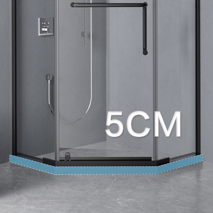 Black and Silver Neo-Angle Shower Enclosure Tempered Glass Shower Enclosure Clearhalo 'Bathroom Remodel & Bathroom Fixtures' 'Home Improvement' 'home_improvement' 'home_improvement_shower_stalls_enclosures' 'Shower Stalls & Enclosures' 'shower_stalls_enclosures' 'Showers & Bathtubs' 7276442