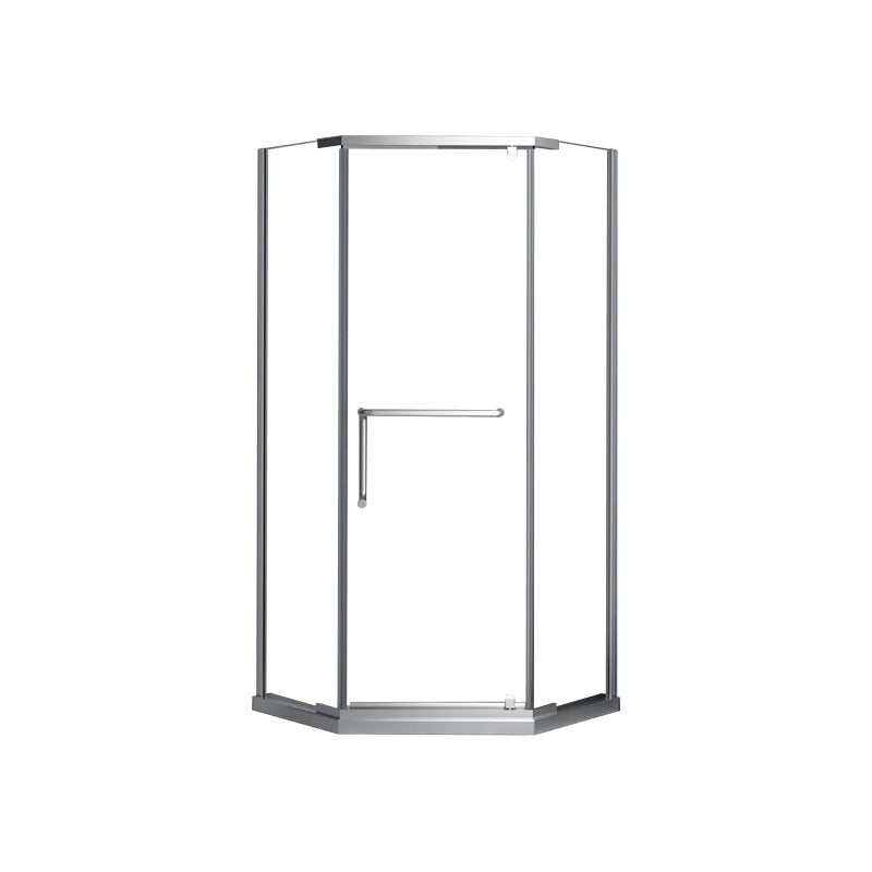 Black and Silver Neo-Angle Shower Enclosure Tempered Glass Shower Enclosure Right Silver Clearhalo 'Bathroom Remodel & Bathroom Fixtures' 'Home Improvement' 'home_improvement' 'home_improvement_shower_stalls_enclosures' 'Shower Stalls & Enclosures' 'shower_stalls_enclosures' 'Showers & Bathtubs' 7276451