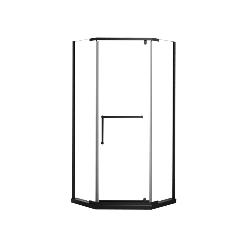 Black and Silver Neo-Angle Shower Enclosure Tempered Glass Shower Enclosure Right Black Clearhalo 'Bathroom Remodel & Bathroom Fixtures' 'Home Improvement' 'home_improvement' 'home_improvement_shower_stalls_enclosures' 'Shower Stalls & Enclosures' 'shower_stalls_enclosures' 'Showers & Bathtubs' 7276452